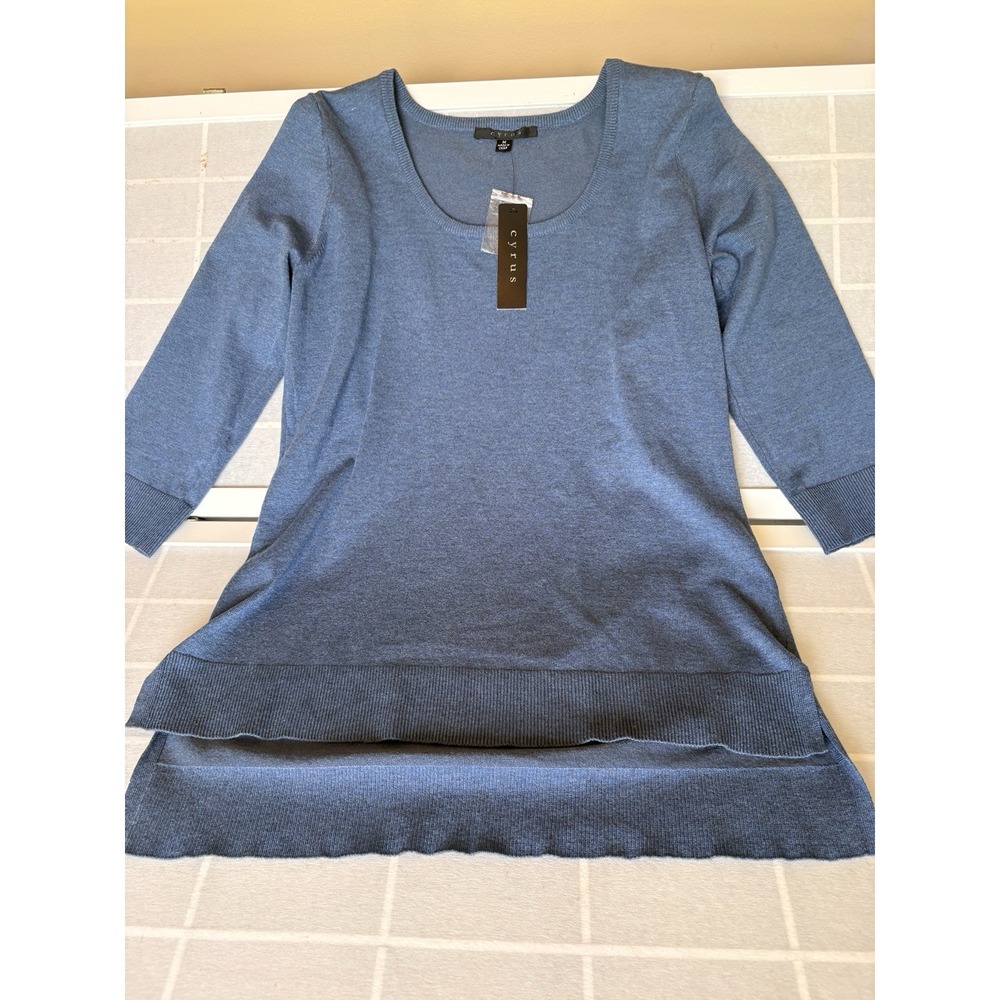 NWT Cyrus Sweater Medium Blue Scoop Neck High Low Ribbed Tunic‎ Knit